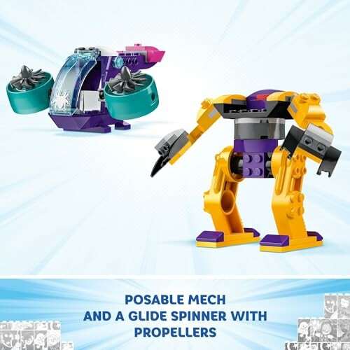 LEGO posable mech and glide spinner with propellers.
