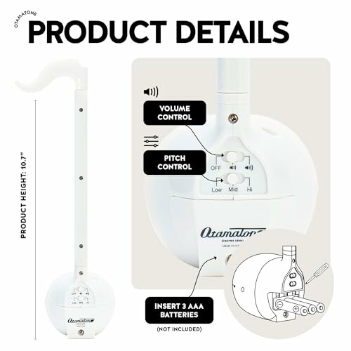 Otamatone with controls and battery compartment.