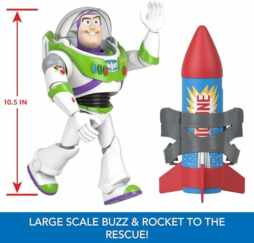 Buzz Lightyear figure with a red and blue rocket.