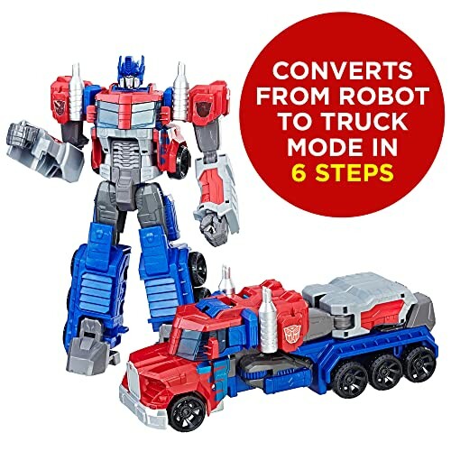 Transforming robot toy converts to truck in 6 steps.
