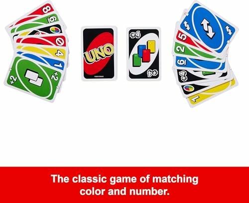 UNO card game set with various cards displayed.
